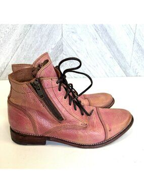 BED STU Bonnie Ankle Boots Double Zip Pink Leather Womens US Size 9 RARE!